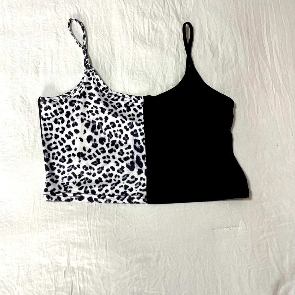 Half Black Half Cheetah Print Tank Top